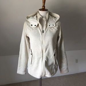 Beige/White Quilted Hooded Patchwork Elbow Jacket